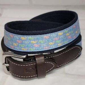 Vineyard Vines Signature Logo Whales Mens Belt Size 34 Leather By Shep & Ian